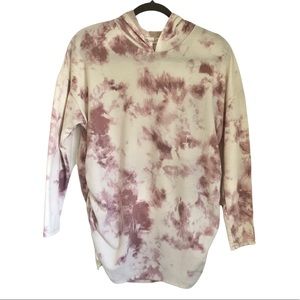 Maternity Purple Watercolor Pastel Tie Dye Side Ruched Hooded Sweater